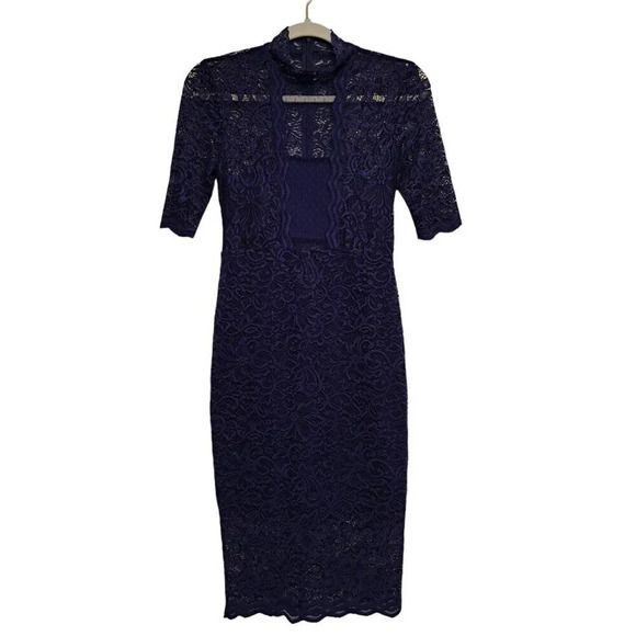 Express Design Studio Dark Navy Blue Trim Lace Dress - Womens Size 2 - Picture 2 of 16